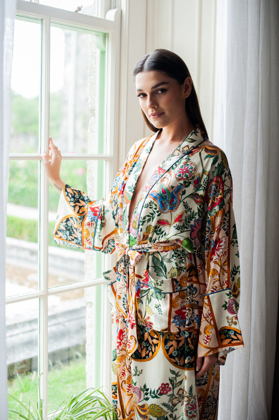 Tropical floral print robe