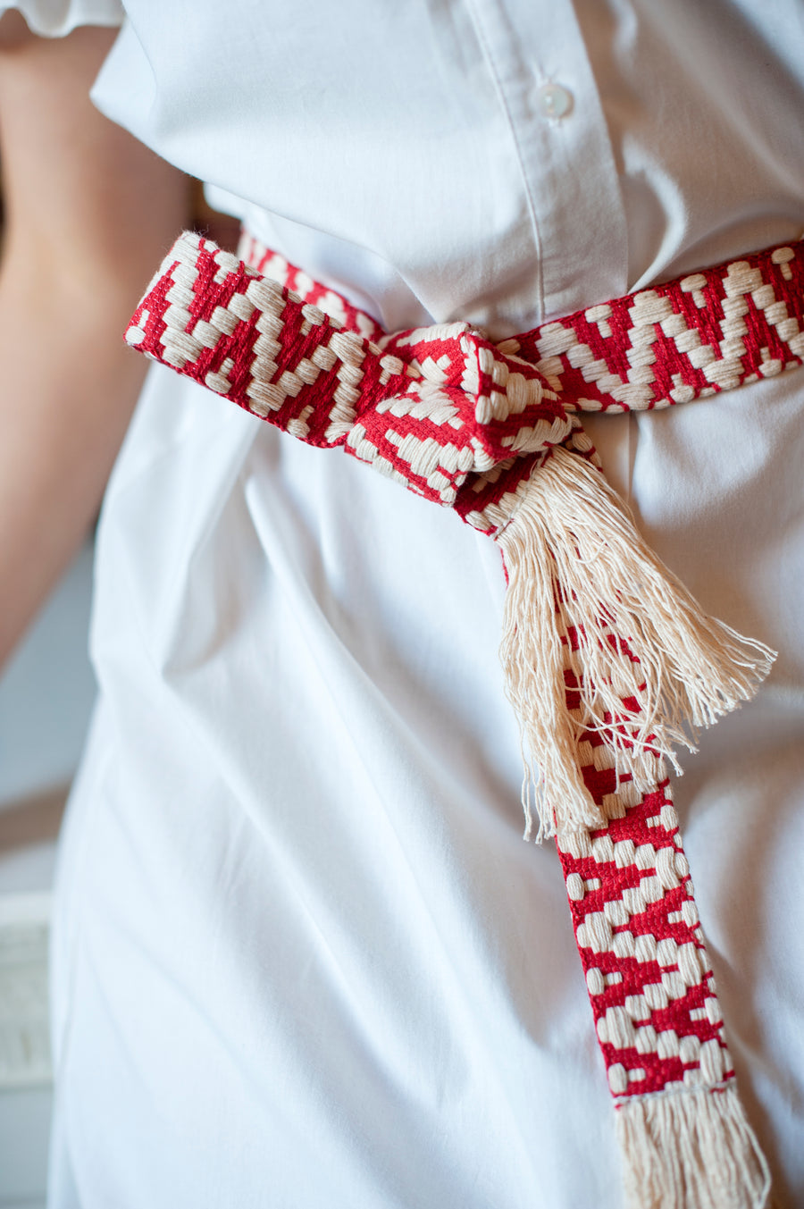 Beige and red woven belt
