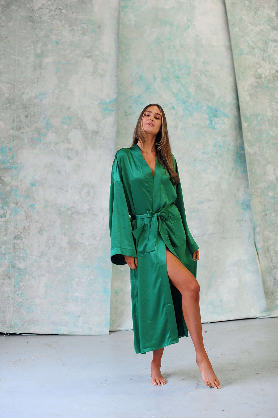 green satin robes for women